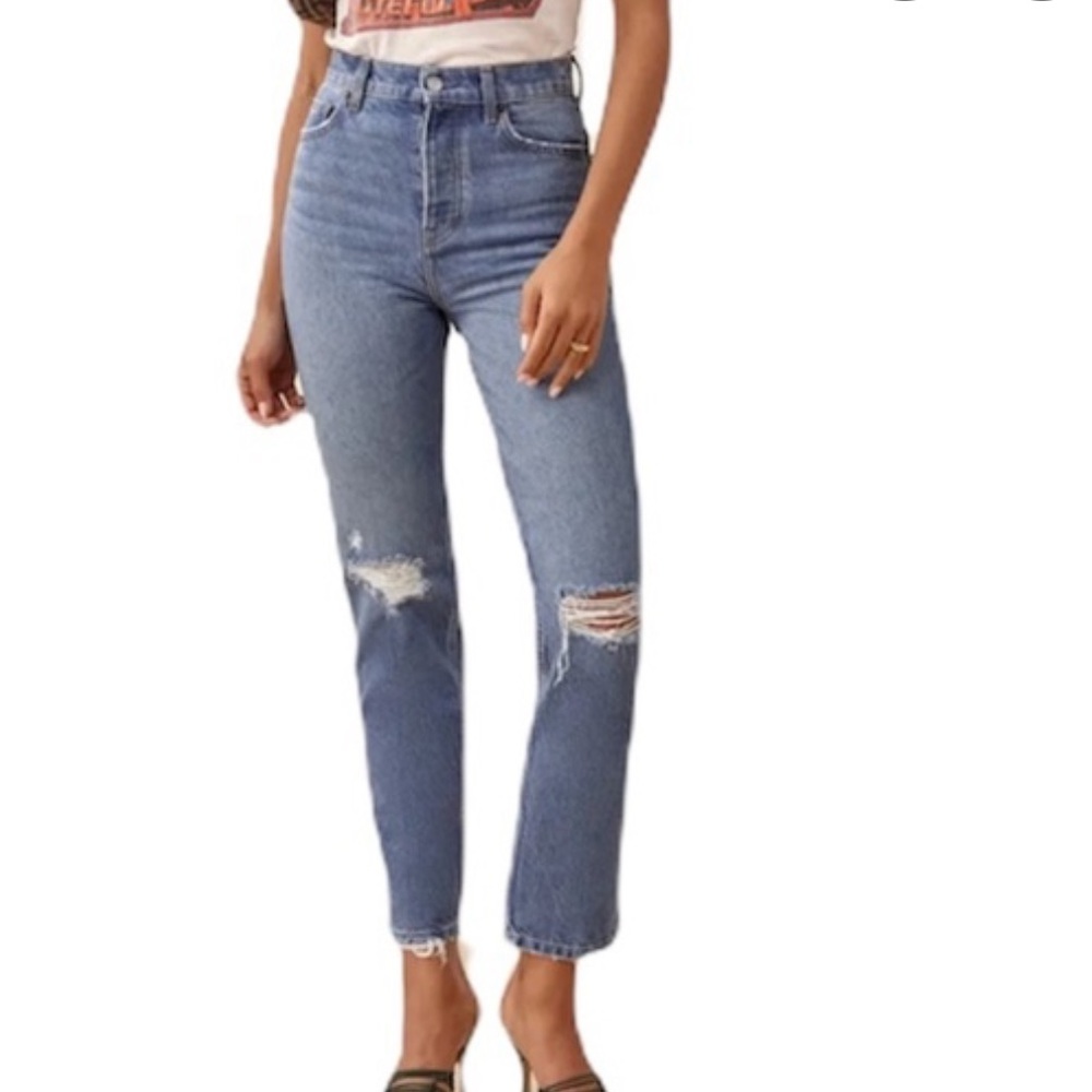 REFORMATION Cynthia High Rise Straight Jeans (shasta destroyed) SIZE 28 NEW 0158